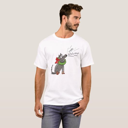 Funny Wolf Happy Howlidays Holiday T-shirt (Voorkant volledig)