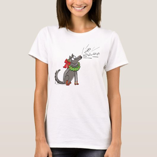 Funny Wolf Happy Howlidays Holiday T-shirt (Voorkant)