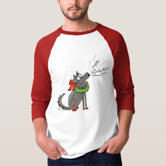 Funny Wolf Happy Howlidays Holiday T-shirt (Voorkant)