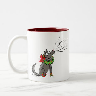 Funny Wolf Happy Howlidays Holiday Tweekleurige Koffiemok