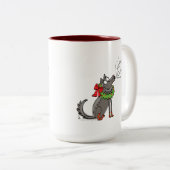 Funny Wolf Happy Howlidays Holiday Tweekleurige Koffiemok (Voorkant rechts)
