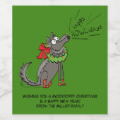 Funny Wolf Happy Howlidays Holiday Wijn Etiket (Enkel label)