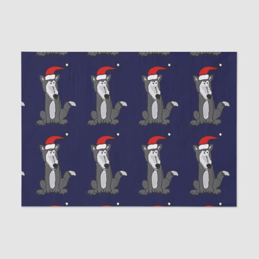 Funny Wolf in Santa Hat-kersttefpapier Tissuepapier (Voorkant)