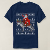 Funny Wolf Lover Santa Riding Wolf Ugly Kerstmis T-shirt (Design voorkant)