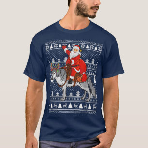 Funny Wolf Lover Santa Riding Wolf Ugly Kerstmis T-shirt