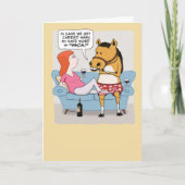 Funny Woman and Horse Drink Wine Birthday Kaart (Voorkant)