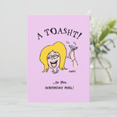 Funny Woman Birthday Party Cute Cartoon Invitation Kaart (Staand voorkant)