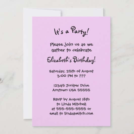 Funny Woman Birthday Party Cute Cartoon Invitation Kaart (Achterkant)
