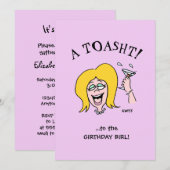 Funny Woman Birthday Party Cute Cartoon Invitation Kaart (Voorkant / Achterkant)