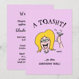 Funny Woman Birthday Party Cute Cartoon Invitation Kaart