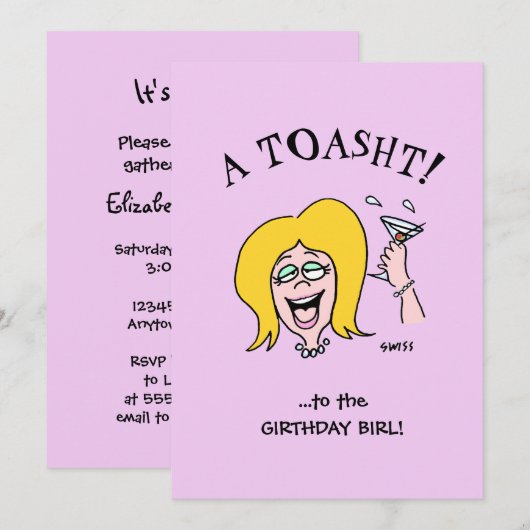 Funny Woman Birthday Party Cute Cartoon Invitation Kaart (Voorkant / Achterkant)