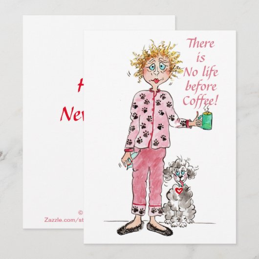 Funny Woman Caricature Before kluis Red Pajamas Feestdagenkaart (Voorkant / Achterkant)