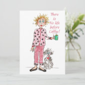 Funny Woman Caricature Before kluis Red Pajamas Feestdagenkaart (Staand voorkant)