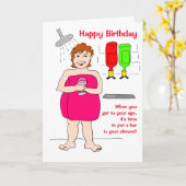 Funny Woman Cartoon Drink Bar Birthday Card Kaart (Gele Bloem)