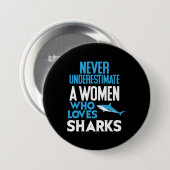 Funny Woman Who Loves Sharks Ronde Button 7,6 Cm (Voorkant /achterkant)