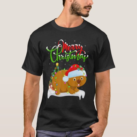 Funny Wombat Dierenvriend Xmas Lighting Wombat T-shirt (Voorkant)