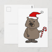 Funny Wombat in Santa Hat Kerstmis Briefkaart (Voorkant / Achterkant)