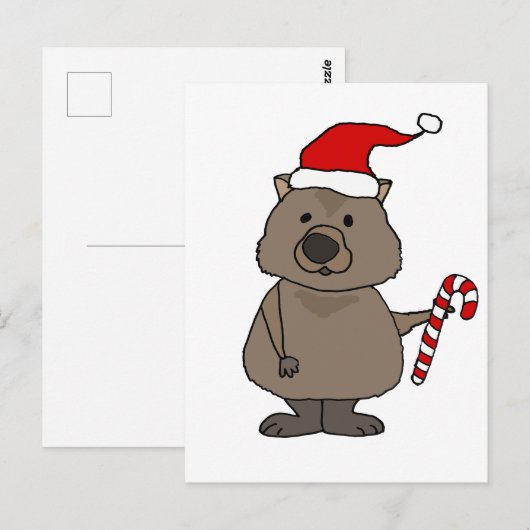 Funny Wombat in Santa Hat Kerstmis Briefkaart (Voorkant / Achterkant)