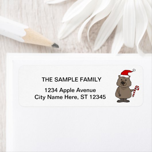 Funny Wombat in Santa Hat Kerstmis Etiket (Insitu)