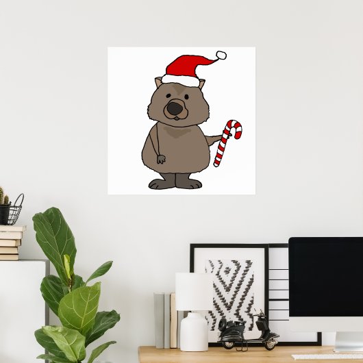 Funny Wombat in Santa Hat Kerstmis Poster (Thuiskantoor)