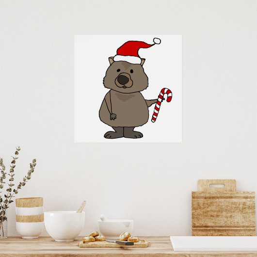 Funny Wombat in Santa Hat Kerstmis Poster (Keuken)