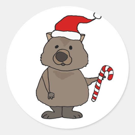 Funny Wombat in Santa Hat Kerstmis Ronde Sticker (Voorkant)