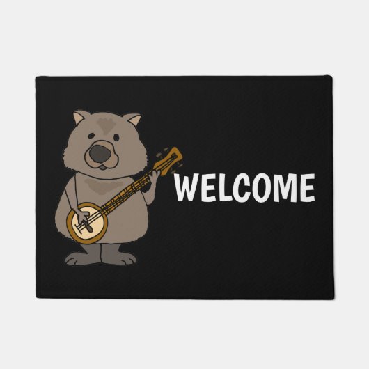 Funny Wombat Play Banjo Cartoon Deurmat (Voorkant)