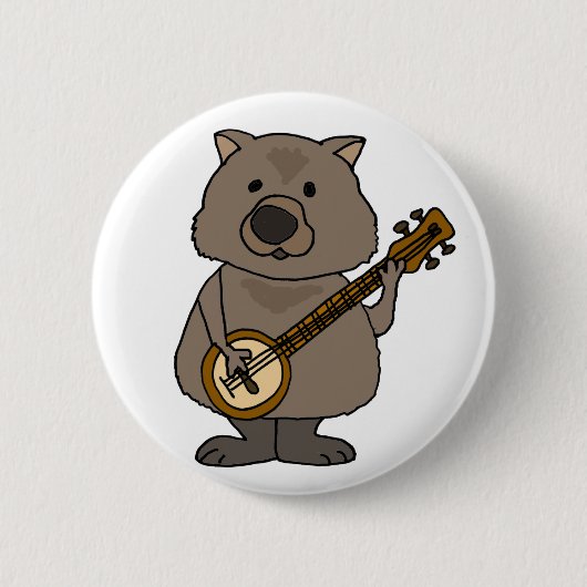 Funny Wombat Play Banjo Cartoon Ronde Button 5,7 Cm (Voorkant)