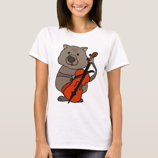 Funny Wombat Plays Cello Cartoon T-shirt (Voorkant)