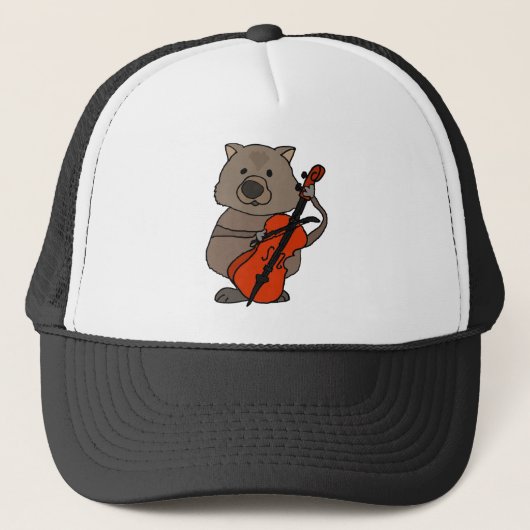 Funny Wombat Plays Cello Cartoon Trucker Pet (Voorkant)