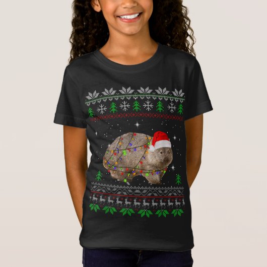 Funny Wombat Santa kerstlampjes Pajama Gift Xm T-shirt (Voorkant)