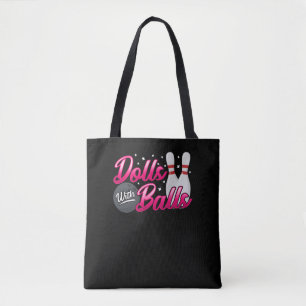 Funny Women Bowling Team Dolls met ballen Tote Bag