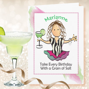 Funny Women Cartoon voor Haar Margarita Verjaardag Kaart