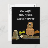 Funny Wood Turning Beaver and Grasshopper Cartoon Briefkaart (Voorkant / Achterkant)
