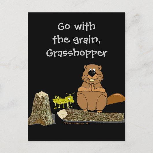 Funny Wood Turning Beaver and Grasshopper Cartoon Briefkaart (Voorkant)