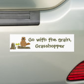 Funny Wood Turning Beaver and Grasshopper Cartoon Bumpersticker (Op auto)