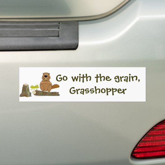 Funny Wood Turning Beaver and Grasshopper Cartoon Bumpersticker (Op auto)