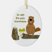 Funny Wood Turning Beaver and Grasshopper Cartoon Keramisch Ornament (Rechts)