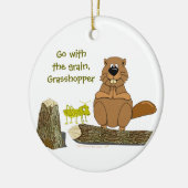 Funny Wood Turning Beaver and Grasshopper Cartoon Keramisch Ornament (Links)