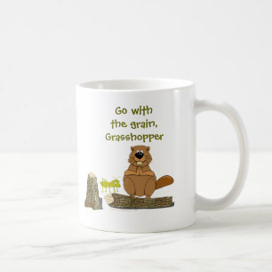Funny Wood Turning Beaver and Grasshopper Cartoon Koffiemok