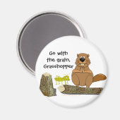 Funny Wood Turning Beaver and Grasshopper Cartoon Magneet (Voorkant / Achterkant)