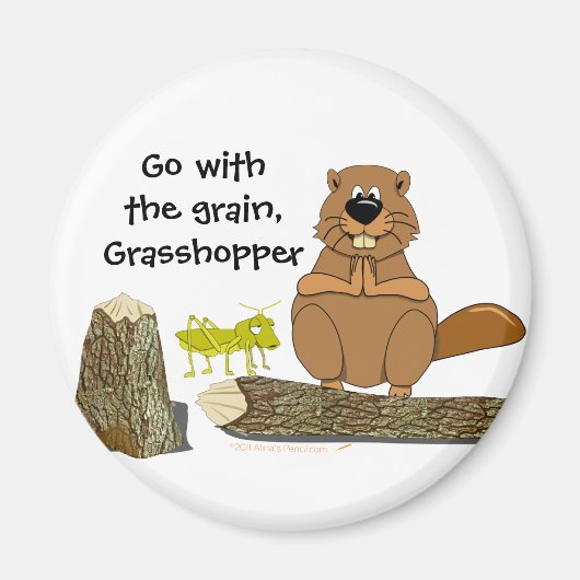 Funny Wood Turning Beaver and Grasshopper Cartoon Magneet (Voorkant)