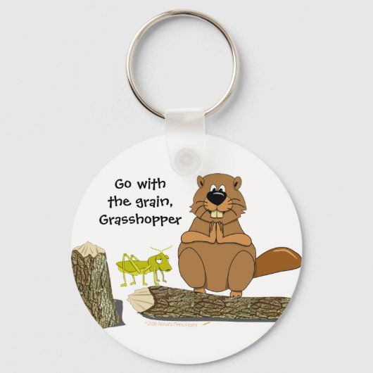Funny Wood Turning Beaver and Grasshopper Cartoon Sleutelhanger (Voorkant)