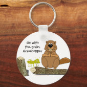 Funny Wood Turning Beaver and Grasshopper Cartoon Sleutelhanger (Voorkant)