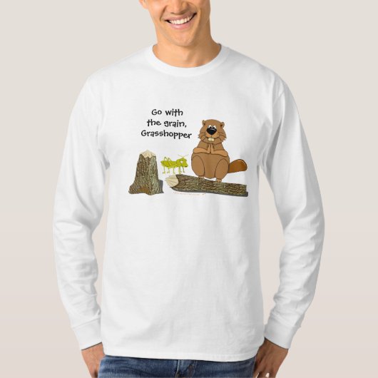 Funny Wood Turning Beaver and Grasshopper Cartoon T-shirt (Voorkant)