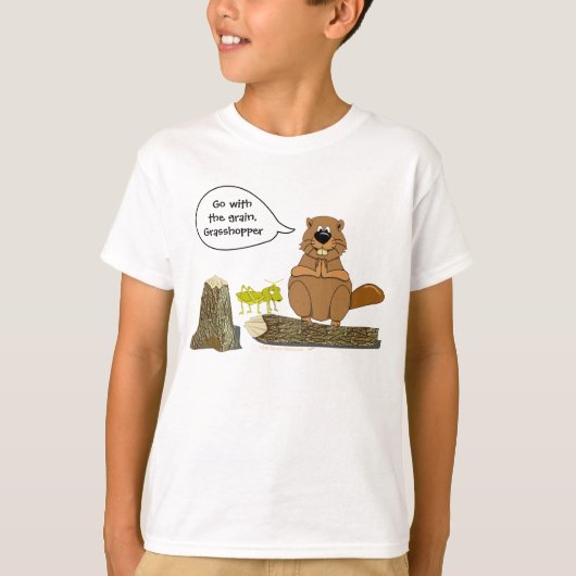 Funny Wood Turning Beaver and Grasshopper Cartoon T-shirt (Voorkant)