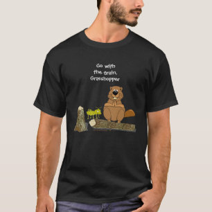 Funny Wood Turning Beaver and Grasshopper Cartoon T-shirt