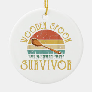 Funny Wooden Spoon Survivor Retro Humor Keramisch Ornament