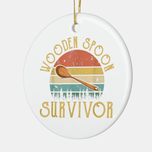Funny Wooden Spoon Survivor  Retro Humor Keramisch Ornament (Links)