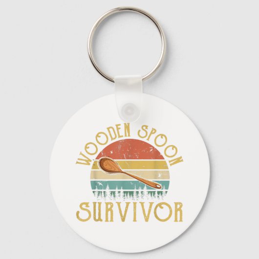 Funny Wooden Spoon Survivor Retro Humor Sleutelhanger (Voorkant)
